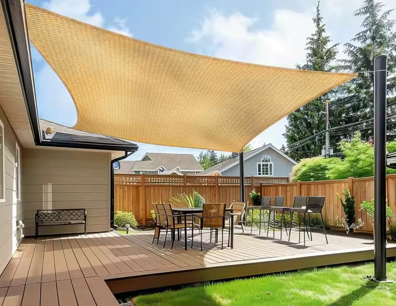 Square Shade Sail | Poles Included | Fully Waterproof | Sun Shelter Perfect for Yard and Outdoors