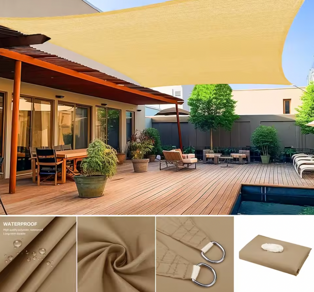 Square Shade Sail | Poles Included | Fully Waterproof | Sun Shelter Perfect for Yard and Outdoors